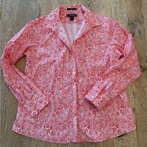 Land’s End Paisley Red & Whitr Women's Blouse 10P